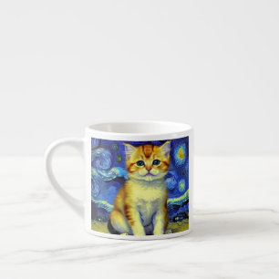Taza De Espresso Cute Kitten Starry Night Van Gogh