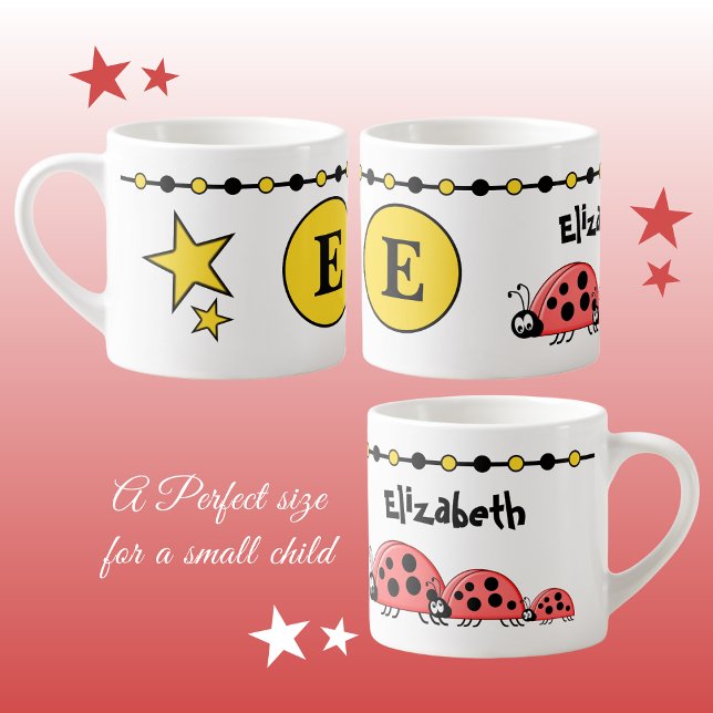 Taza De Espresso Cute ladybugs amarillo negro con estrellas niño (Subido por el creador)