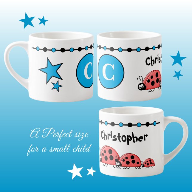 Taza De Espresso Cute ladybugs azul negro con estrellas de niño (Subido por el creador)