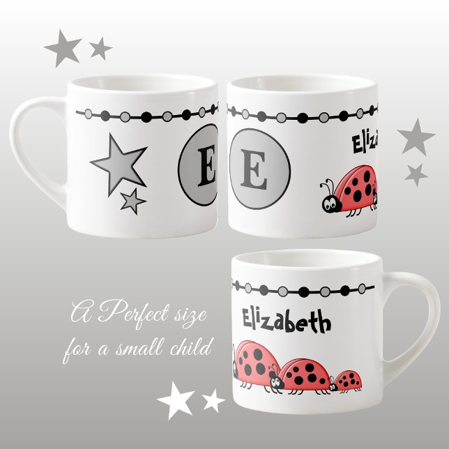 Taza De Espresso Cute ladybugs gris negro con estrellas niño (Subido por el creador)