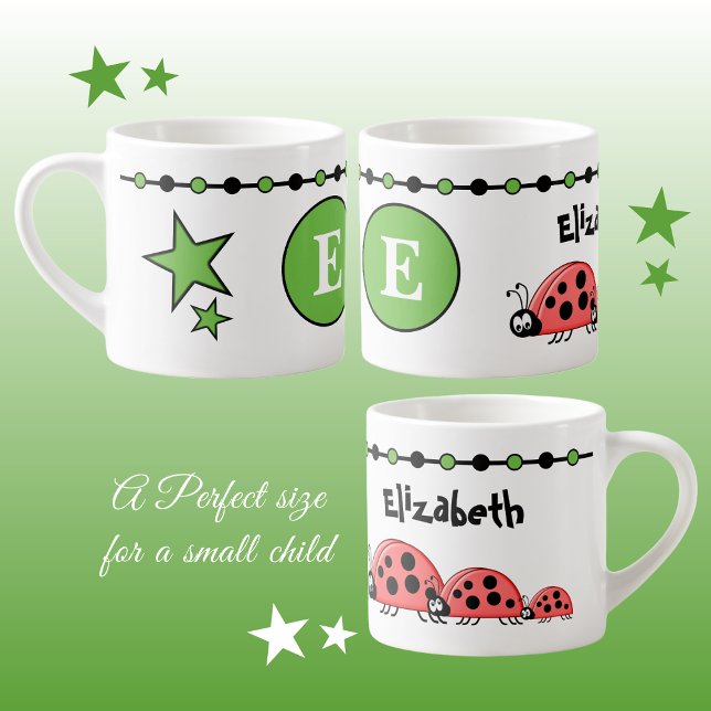 Taza De Espresso Cute ladybugs negro verde con estrellas de niño (Subido por el creador)