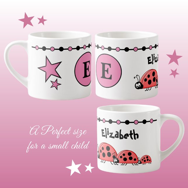 Taza De Espresso Cute ladybugs rosa negro con estrellas de niño (Subido por el creador)