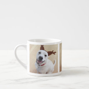Taza De Espresso Cute Sonriendo Reno Blanco Cachorro Perro Navidad