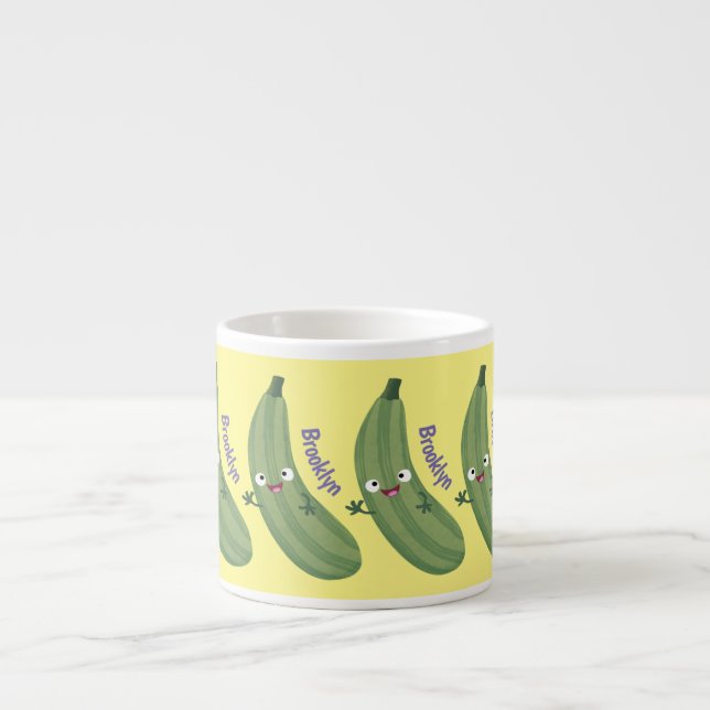 Taza De Espresso Cute zucchini feliz personalizado ilustracion (Frente)