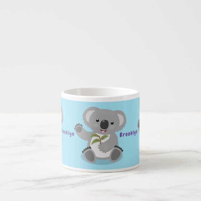 Taza De Espresso Cuto feliz koala saludando al ilustracion personal (Frente)