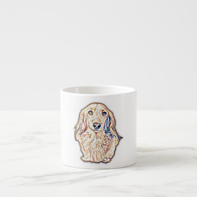 Taza De Espresso Dachshund de pelo largo Regalos Cute Doxie Wiener  (Frente)