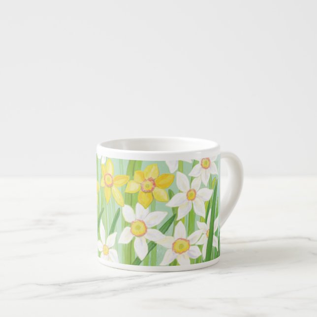 Taza De Espresso Dafóditos amarillos y blancos en primavera (Derecha)