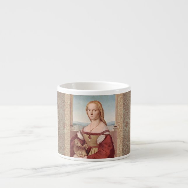 Taza De Espresso Dama y el unicornio arte clásico de Raphael (Frente)