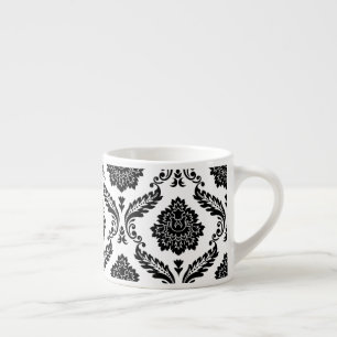 Taza De Espresso Damascado Rococó Gran Patrón Negro sobre Blanco