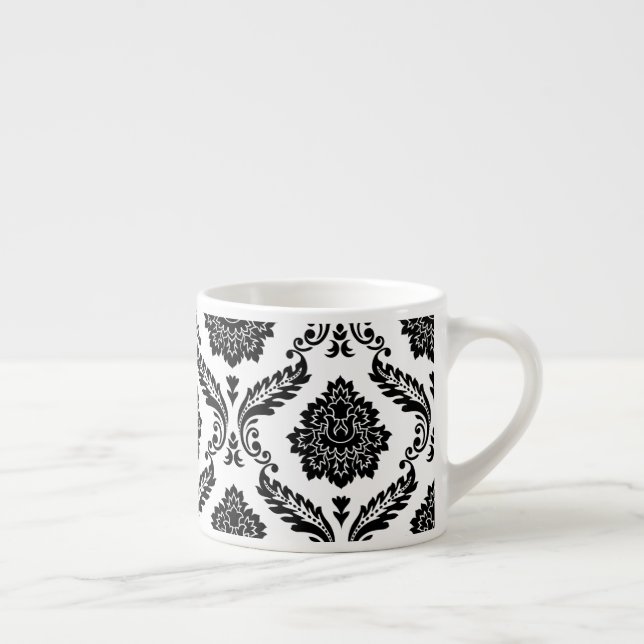Taza De Espresso Damascado Rococó Gran Patrón Negro sobre Blanco (Derecha)