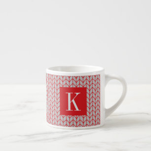 Taza de espresso de punto gris ROJO + Inicial II