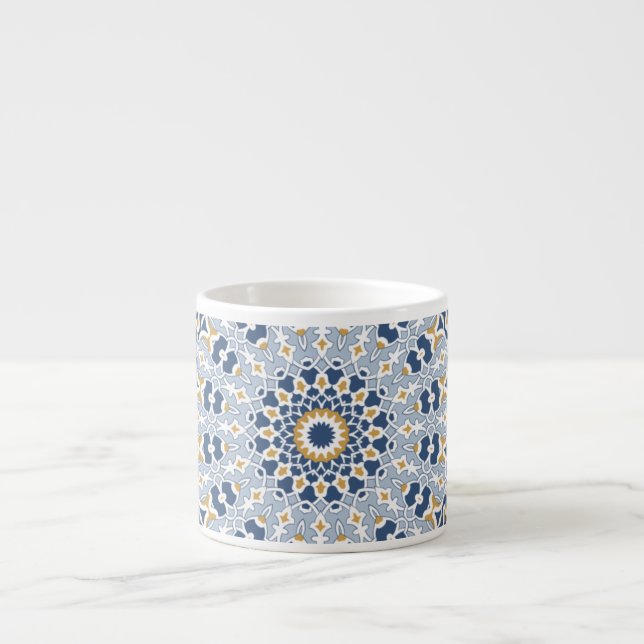 Taza De Espresso Decoración oriental elegante de estilo árabe azul  (Frente)