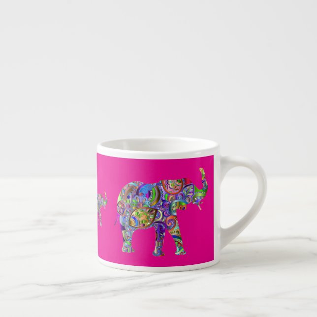 Taza De Espresso Decorative Elephants on Fuchsia Espresso Mug (Derecha)