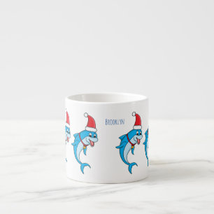 Taza De Espresso Delfín lindo con sombrero de Santa dibujo animado