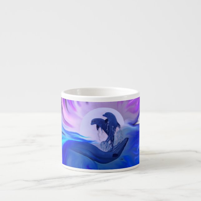 Taza De Espresso Delfines en la luna (Frente)