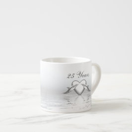 Taza De Espresso Delfines y corazón de aniversario de plata
