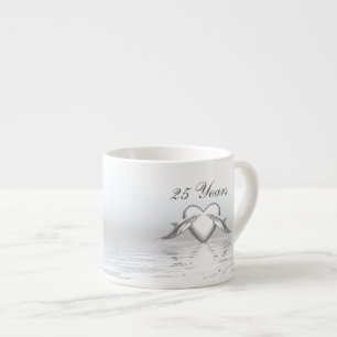 Taza De Espresso Delfines y corazón de aniversario de plata