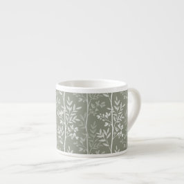 Taza De Espresso Delicado Arte de Franja Floral Verde Oliva y Blanc