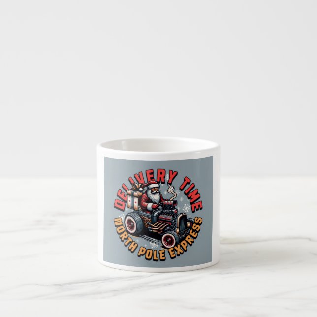 Taza De Espresso Delivery Time Santa Christmas Hot Rod (Frente)