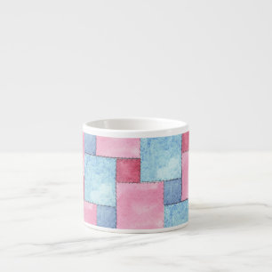 Taza De Espresso Denim Patchwork Espresso Mug, Pinks, Blues