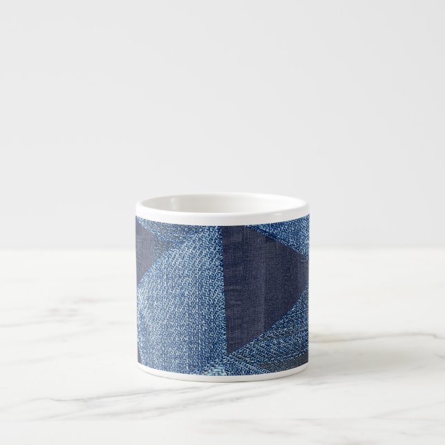 Taza De Espresso Denim Urban: Doloridos Parchwork a rayas. (Frente)