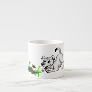 Taza De Espresso Despierto de primavera, cachorro con mariposa