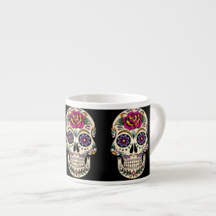Taza De Espresso Día de la Calavera Muerta con Rosa