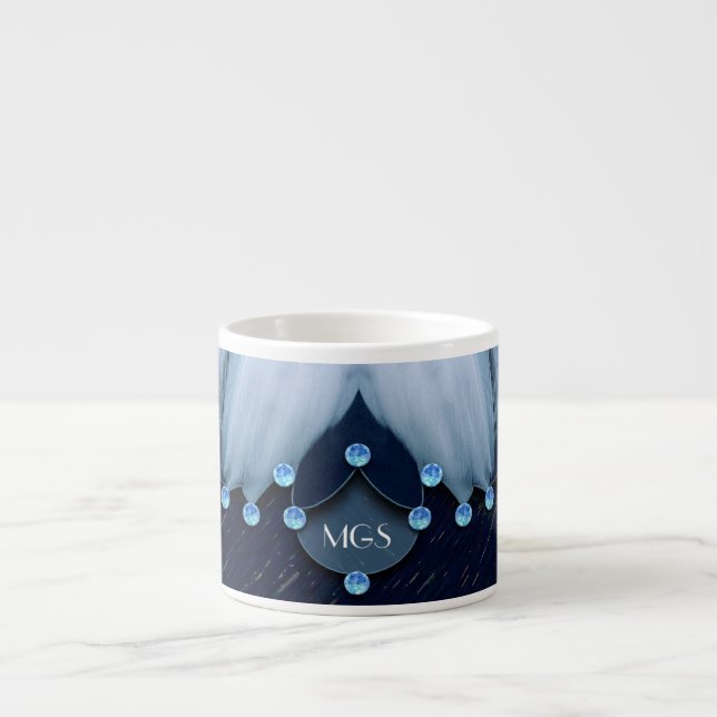 Taza De Espresso Diamantes y plumas azules de hielo (Frente)