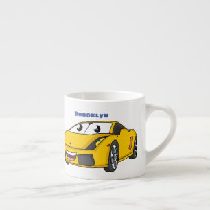 Taza De Espresso Dibujo animado de coche deportivo amarillo feliz y