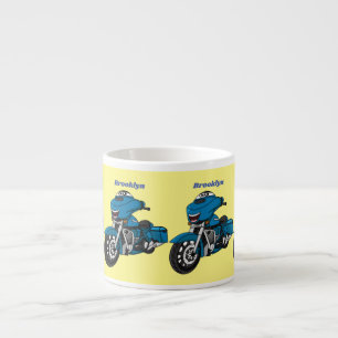 Taza De Espresso Dibujo animado de motocicleta azul feliz lindo