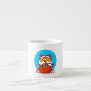 Taza De Espresso Dibujo animado de Shiba Inu lindo comiendo fideos