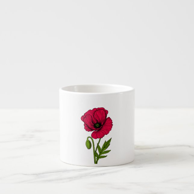 Taza De Espresso Dibujo de amapola roja (Frente)