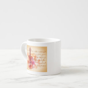 Taza De Espresso Dibujo en el fondo de la acuarela del violín