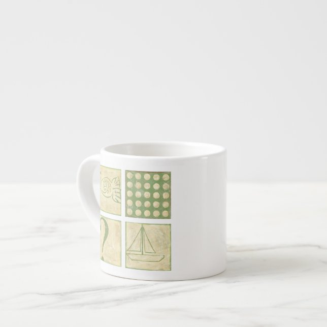 Taza De Espresso Dibujos de bloques de madera de baldosas de pescad (Izquierda)