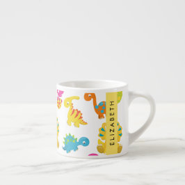 Taza De Espresso Dinosaurios Cutos, Patrón De Dinosaurios, Tu Nombr