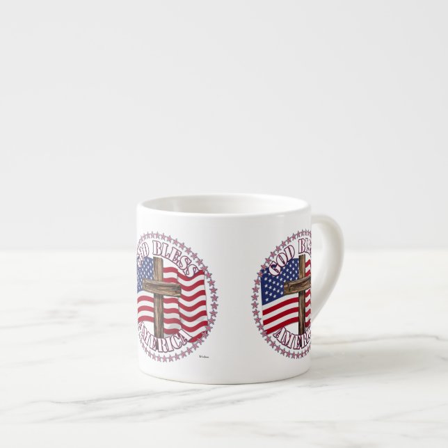 Taza De Espresso Dios bendiga a Estados Unidos y cruce con la bande (Derecha)