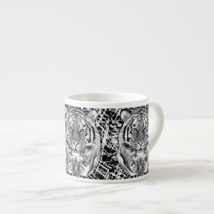 Taza De Espresso Diseño blanco y negro del tigre de los ojos azules