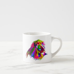 Taza De Espresso Diseño de arte pop prismático de cabeza de león-62