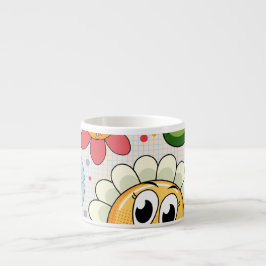 Taza De Espresso Diseño de fondo inmaculado con flores coloridas
