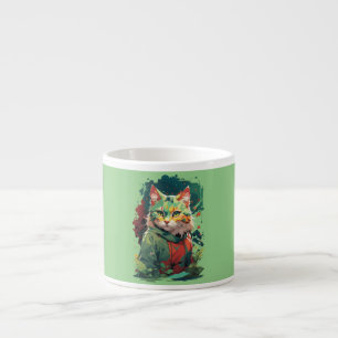 Taza De Espresso Diseño de gato con salpicaduras de colores de fant