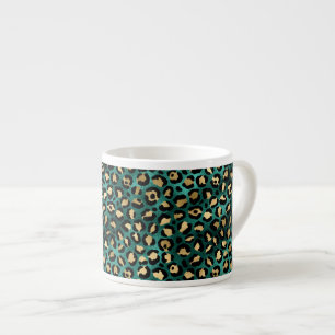 Taza De Espresso Diseño de la serie Leopardo Teal y Gold 3