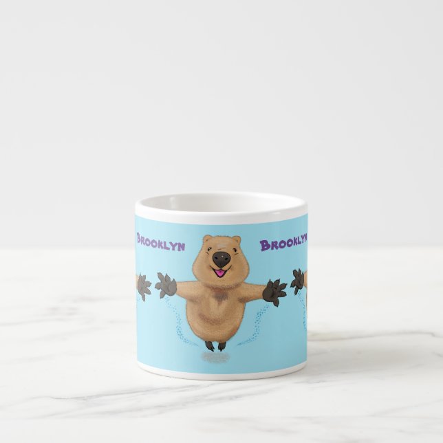 Taza De Espresso Diseño de personalizados de quokka saltando feliz (Frente)
