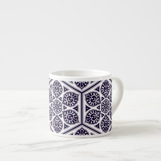Taza De Espresso Diseño de rosette de tela azul turca otomana (Derecha)