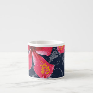 Taza De Espresso Diseño de verano de las flores tropicales de Hibis
