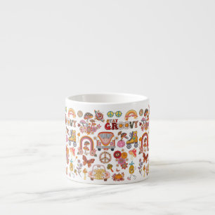 Taza De Espresso Diseño floral Boho Daisy Flowers Retro Groovy