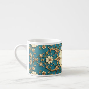 Taza De Espresso Diseño floral de fondo turquesa