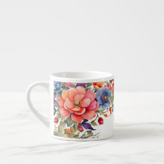 Taza De Espresso Diseño floral en acuarela serena PD