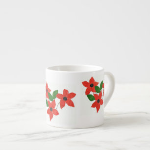 Taza De Espresso Diseño floral rojo moderno en blanco