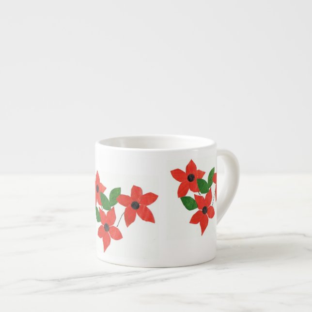 Taza De Espresso Diseño floral rojo moderno en blanco (Derecha)