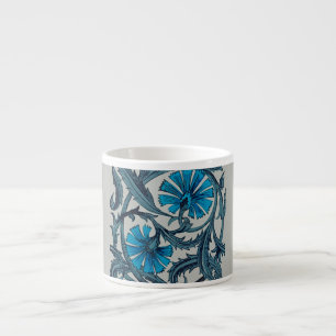 Taza De Espresso diseño gráfico de flores antiguas azules vintage